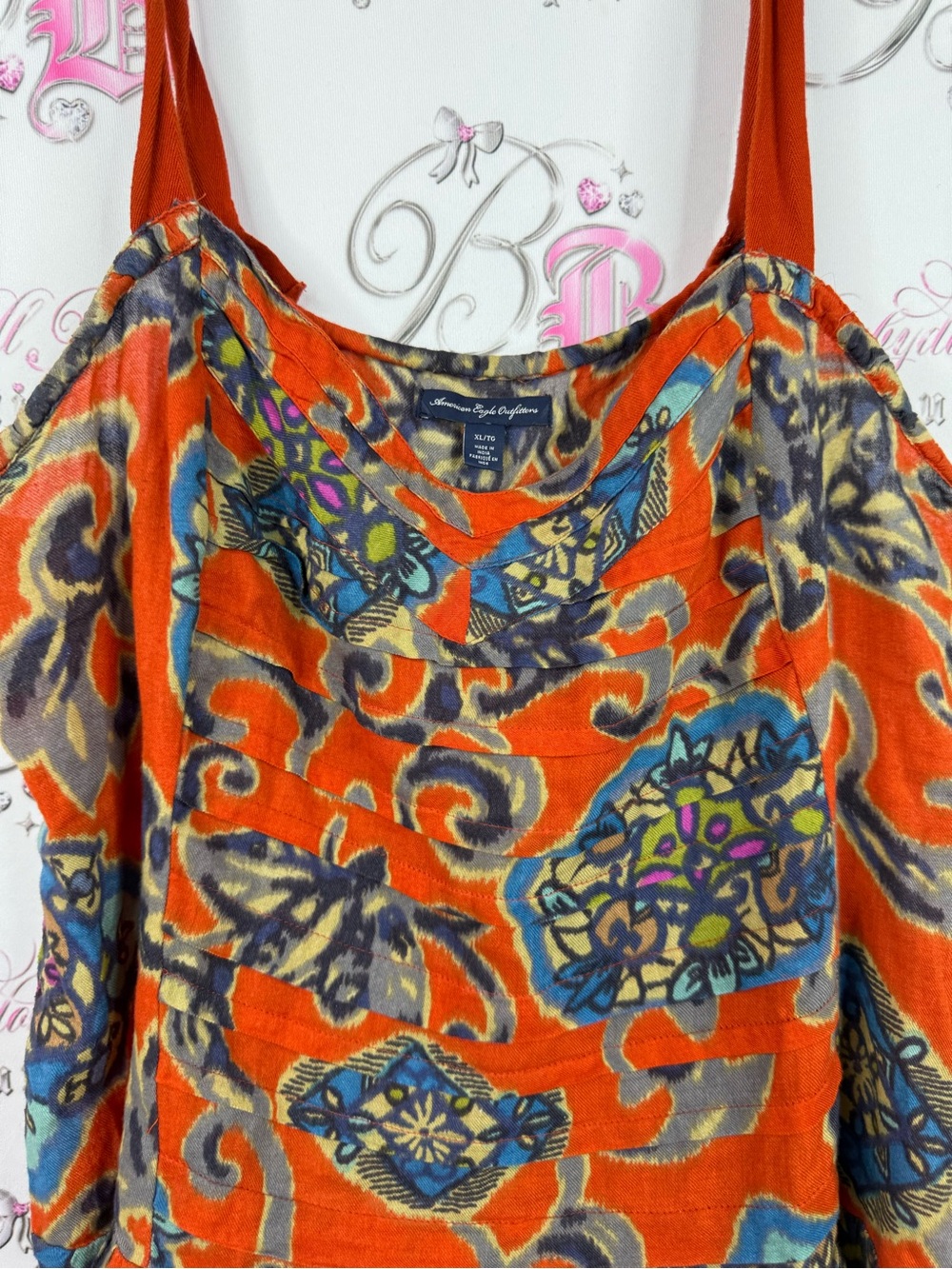 American Eagle Outfitters tank top Orange Floral-Print Cami with Blue Accents - Picture 5 of 10